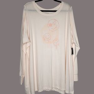 5X 28W Torrid Torrid Cream Pink Doodles Sketch Tattoo Happy Face Long Sleeve Tee
